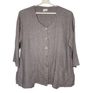Mosaic USA Purple Gray Checkered Button Front Patch Pockets Top Size 2XL